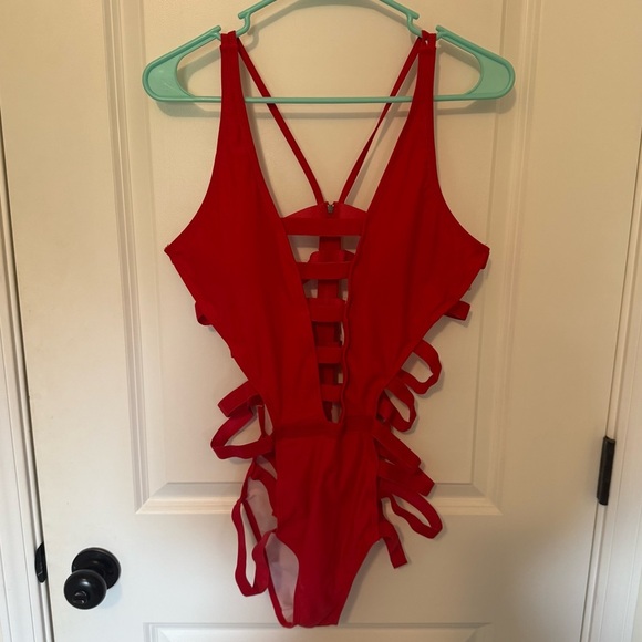 Red Strappy One-Piece Swimsuit - Picture 1 of 8